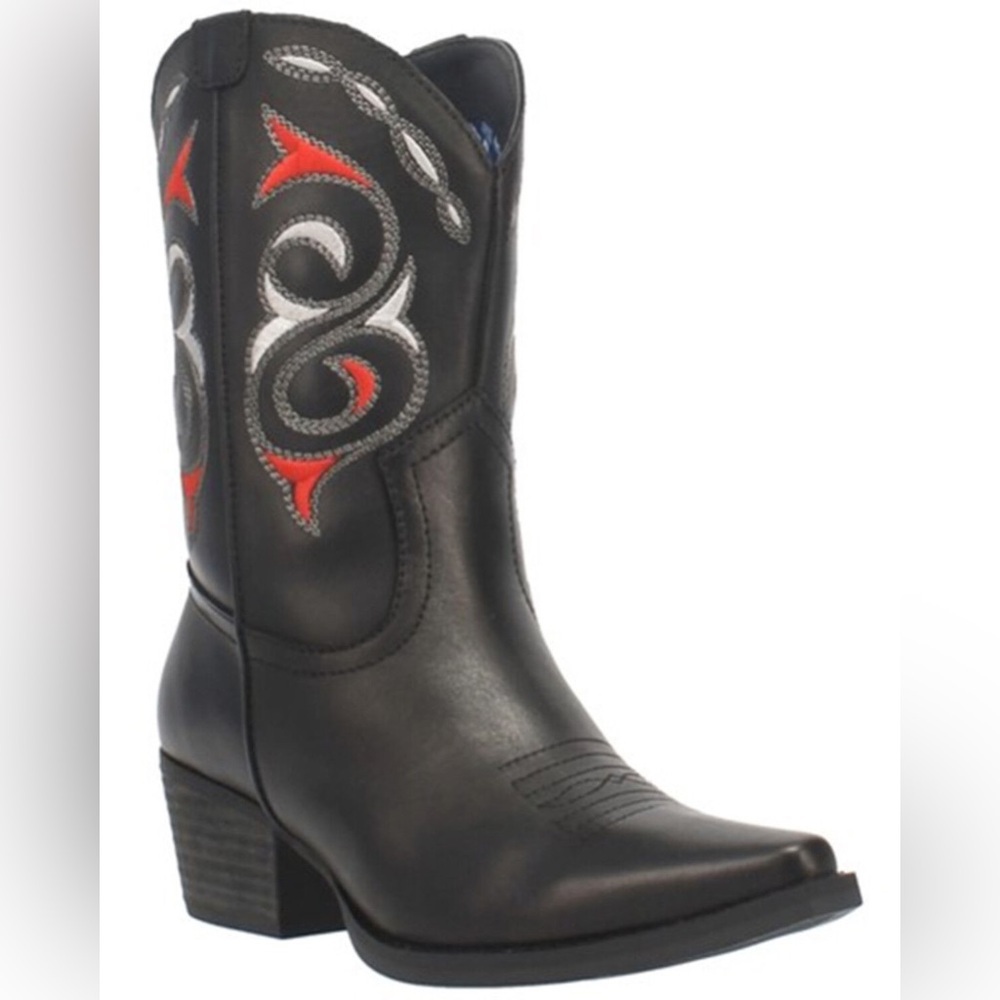 Dingo Dreamcatcher Western Boots - Snip Toe Black with Red and White Embroidery